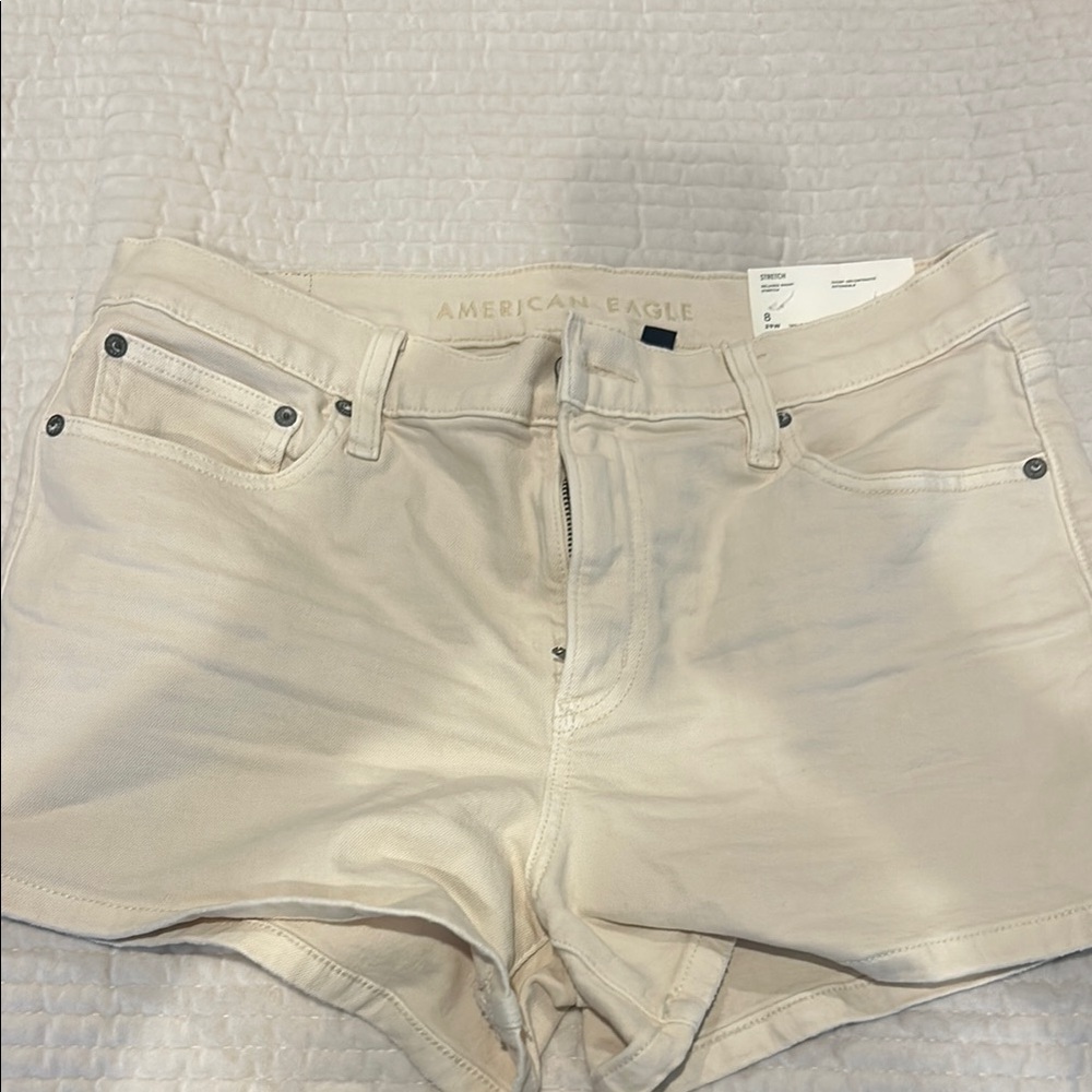 American Eagle Cream Denim Shorts